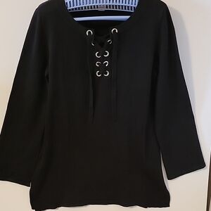 Style & Co Black Lace-Up Sweater, Size S